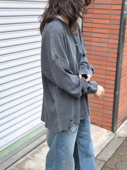 SATISFY サティスファイ MothTech Waffle Long Tee AGED BLACK 11113-00A01 ブラック ビンテージ加工 コットン COTTON フランス パリ paris 26FW 日本取り扱い 名古屋 丸の内 セレクトショップ THIRD PLACE サードプレイス