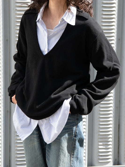 KAYLE ケイル COLLARED V-NECK KNIT BLACK K-2105 ブラック メリノウール ウール レディース 26FW 日本取り扱い 名古屋 丸の内 セレクトショップ THIRD PLACE サードプレイス