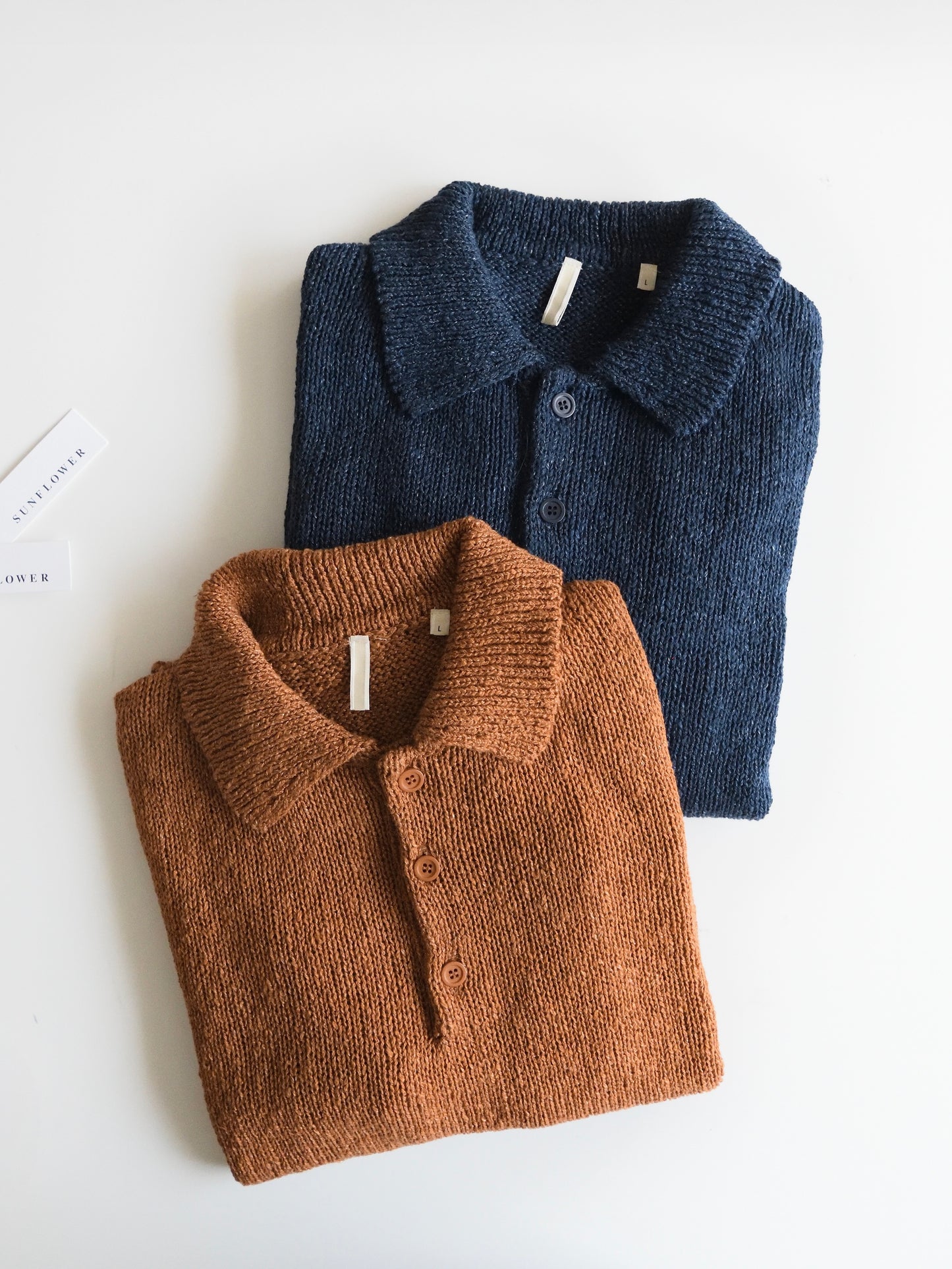SUNFLOWER "LINEN POLO(NAVY)"