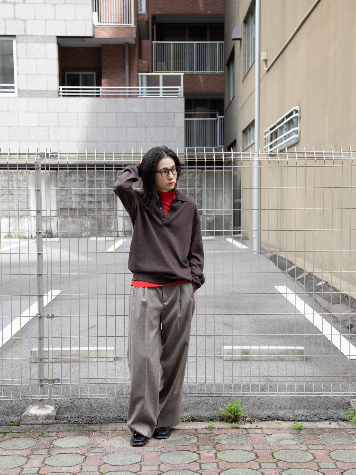 Ernie Palo アーニーパロ Sheer Rib Turtle Neck L/S T-shirt RED EP12FCT02 リブTシャツ リブニット 赤 レッド シアー タートル テンセル カシミア シルク 26AW 愛知県 名古屋 丸の内 セレクトショップ THIRD PLACE サードプレイス