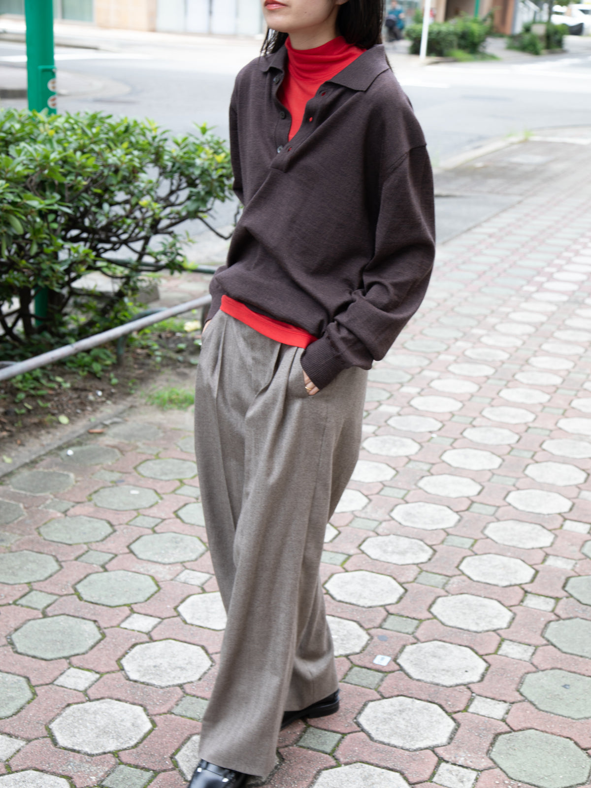 Ernie Palo アーニーパロ Sheer Rib Turtle Neck L/S T-shirt RED EP12FCT02 リブTシャツ リブニット 赤 レッド シアー タートル テンセル カシミア シルク 26AW 愛知県 名古屋 丸の内 セレクトショップ THIRD PLACE サードプレイス