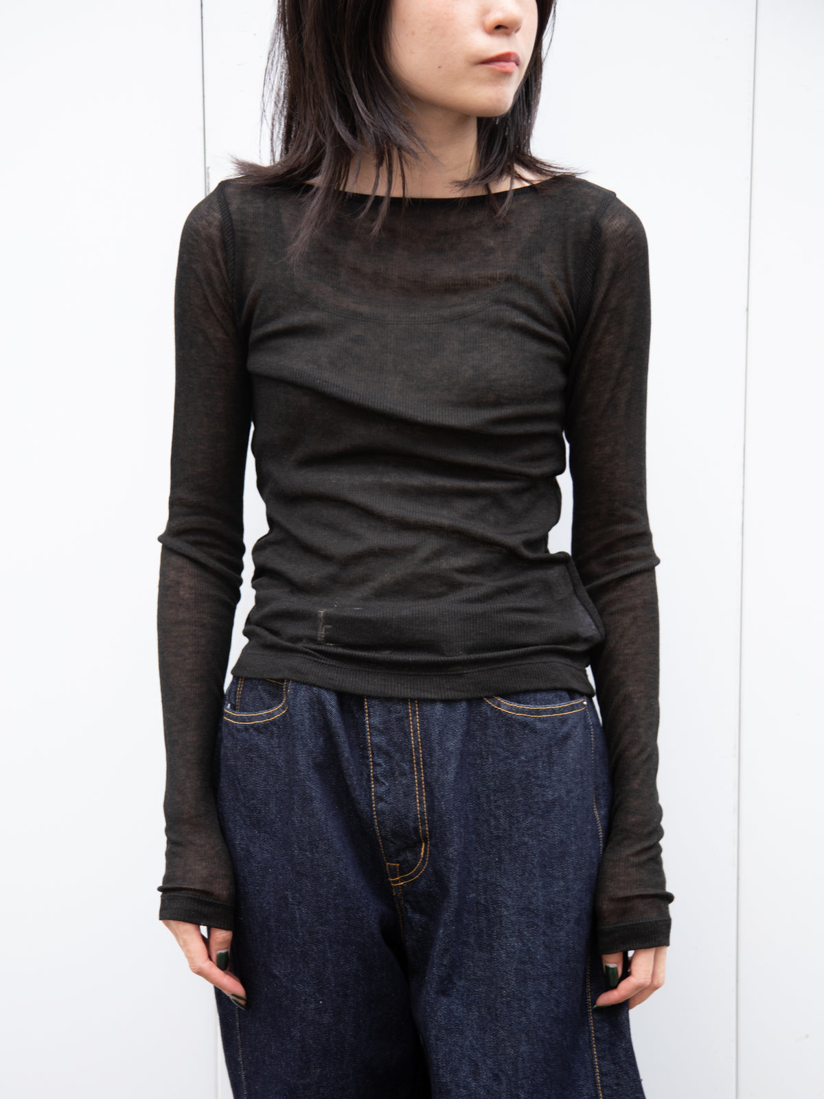 Ernie Palo アーニーパロ Sheer Rib Boat Neck T-shirt BLACK EP12FCT03 リブTシャツ リブニット ブラック 黒 シアー テンセル カシミア シルク 26AW 愛知県 名古屋 丸の内 セレクトショップ THIRD PLACE サードプレイス