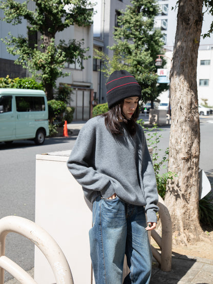 COMESANDGOES カムズアンドゴーズ  2 LINE MERINO WOOL KNIT BLACK WINE ブラック ウール ニットキャップ ニット帽 ビーニー ラインニット 26FW 日本取り扱い 名古屋 丸の内 セレクトショップ THIRD PLACE サードプレイス