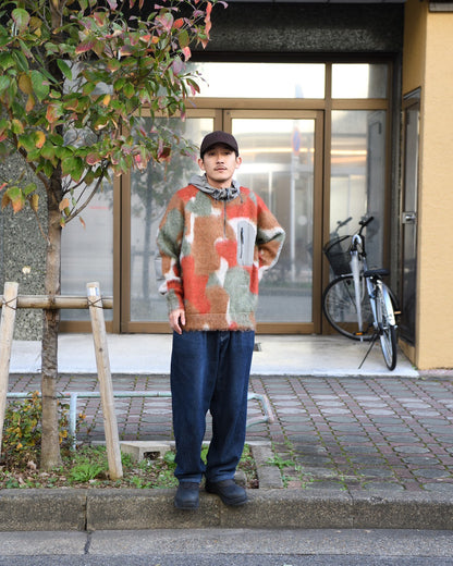 and wander "mix color shaggy knit hoodie(BROWN MIX)"