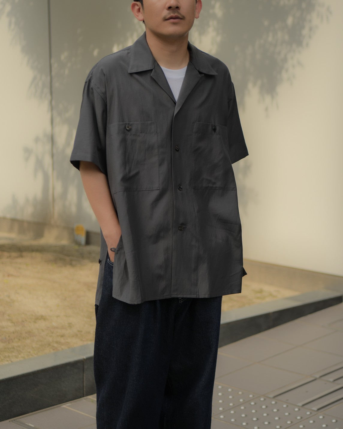 yoke OPEN COLLAR SHIRT サイズ3 YOKE|ヨーク GARMENTED COTTON SILK TWILL OPEN COLLAR SHIRT