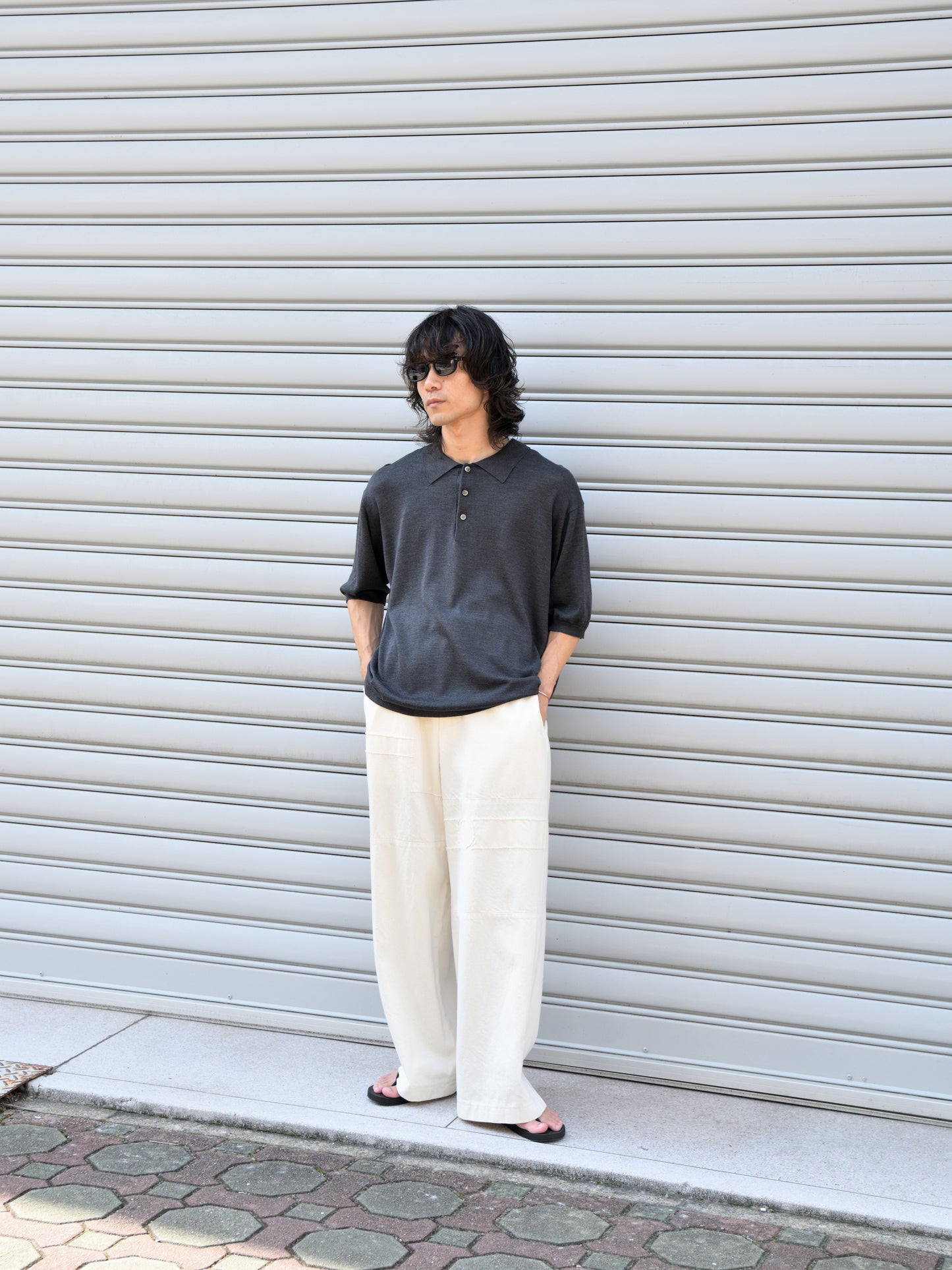 MEIAS メイアス シルク ニット SILK KNIT POLO SHIRTS SLPO-6S20-TP  別注 チャコール エクスクルーシブ 限定 Spomenik スポメニック Easy pants デニム パンツ ボトムス 26SS 夏 セットアップ 愛知県 名古屋 丸の内 セレクトショップ THIRD PLACE サードプレイス