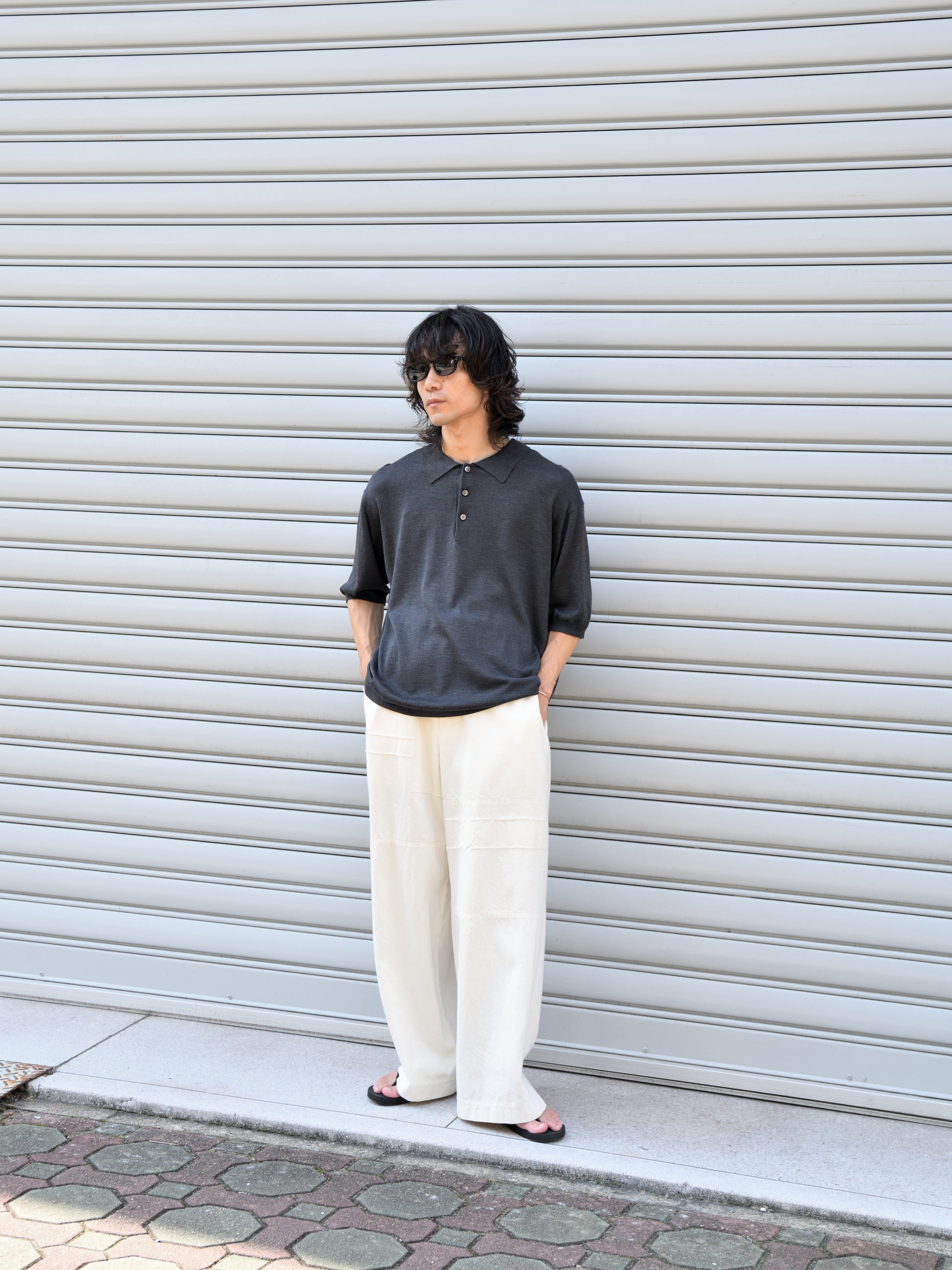 MEIAS メイアス シルク ニット SILK KNIT POLO SHIRTS SLPO-6S20-TP  別注 チャコール エクスクルーシブ 限定 Spomenik スポメニック Easy pants デニム パンツ ボトムス 26SS 夏 セットアップ 愛知県 名古屋 丸の内 セレクトショップ THIRD PLACE サードプレイス