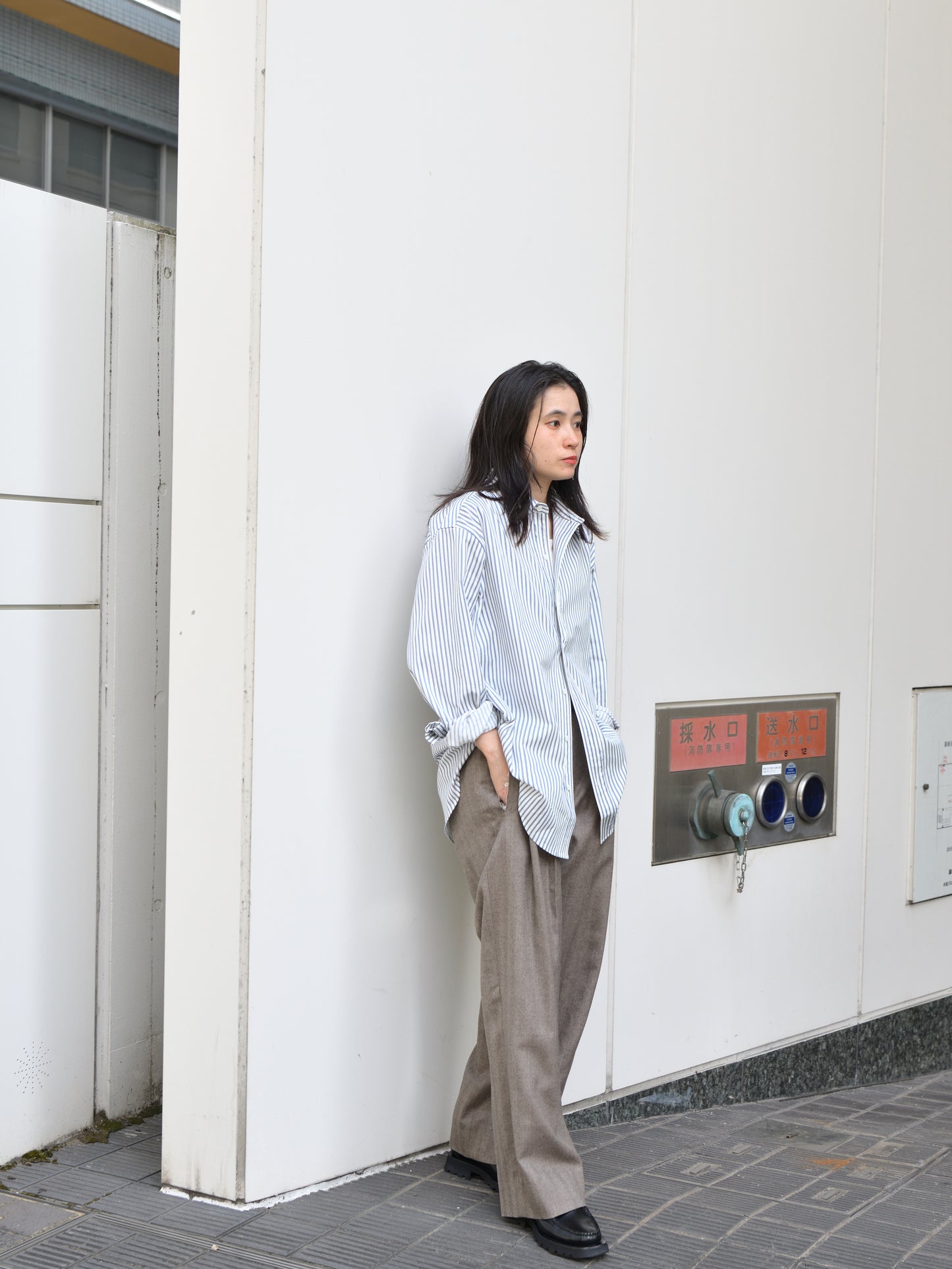 ISSUETHINGS イシューシングス type127  127-c-00 WHITE NAVY ホワイト ネイビー ストライプ コットン シャツ 26AW 愛知県 名古屋 丸の内 ユニセックス セレクトショップ THIRD PLACE サードプレイス