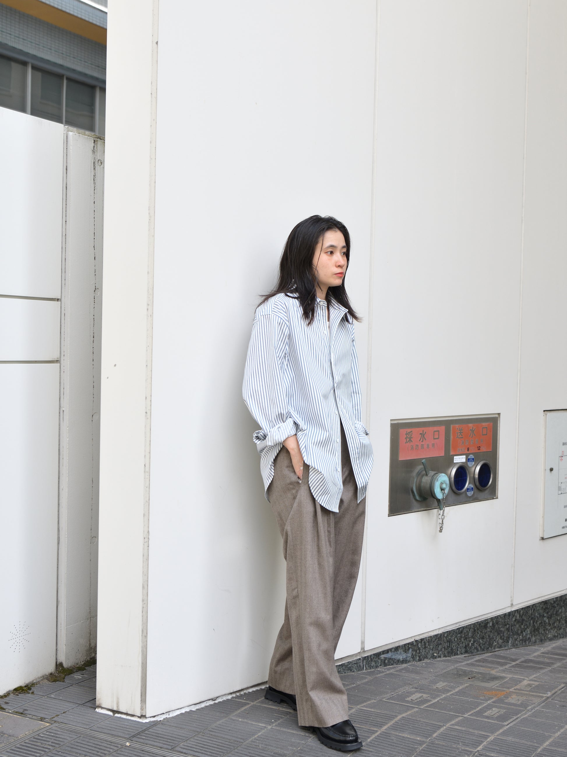 ISSUETHINGS イシューシングス type127  127-c-00 WHITE NAVY ホワイト ネイビー ストライプ コットン シャツ 26AW 愛知県 名古屋 丸の内 ユニセックス セレクトショップ THIRD PLACE サードプレイス