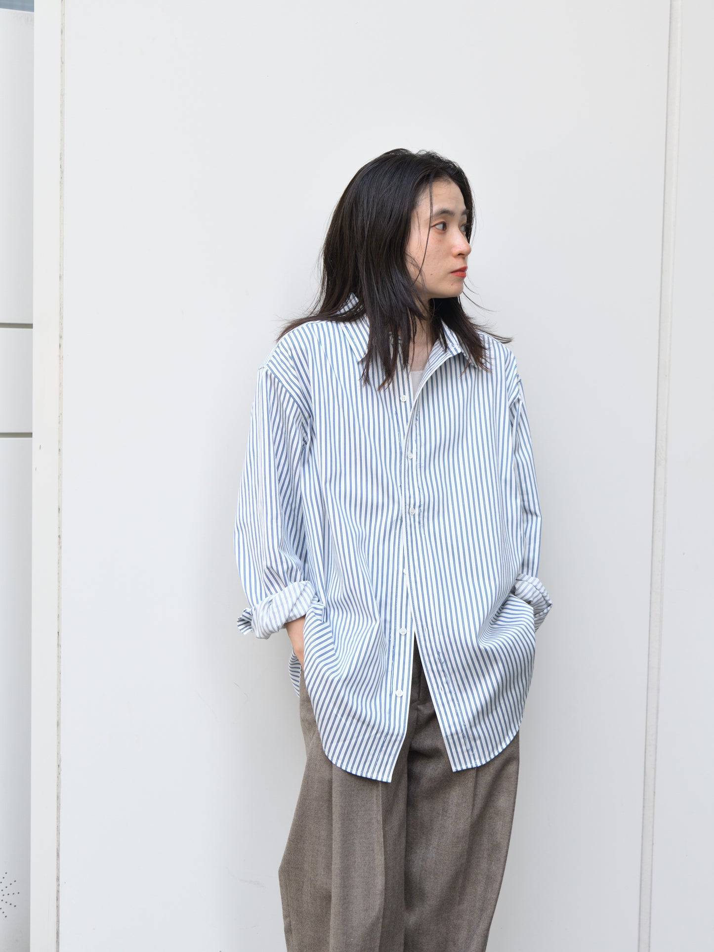 ISSUETHINGS イシューシングス type127  127-c-00 WHITE NAVY ホワイト ネイビー ストライプ コットン シャツ 26AW 愛知県 名古屋 丸の内 ユニセックス セレクトショップ THIRD PLACE サードプレイス