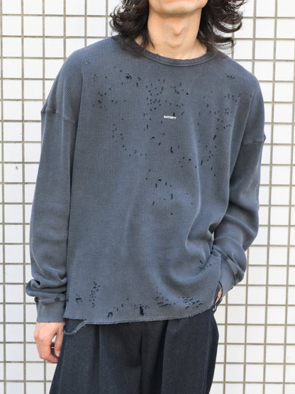 SATISFY サティスファイ MothTech Waffle Long Tee AGED BLACK 11113-00A01 ブラック ビンテージ加工 コットン COTTON フランス パリ paris 26FW 日本取り扱い 名古屋 丸の内 セレクトショップ THIRD PLACE サードプレイス