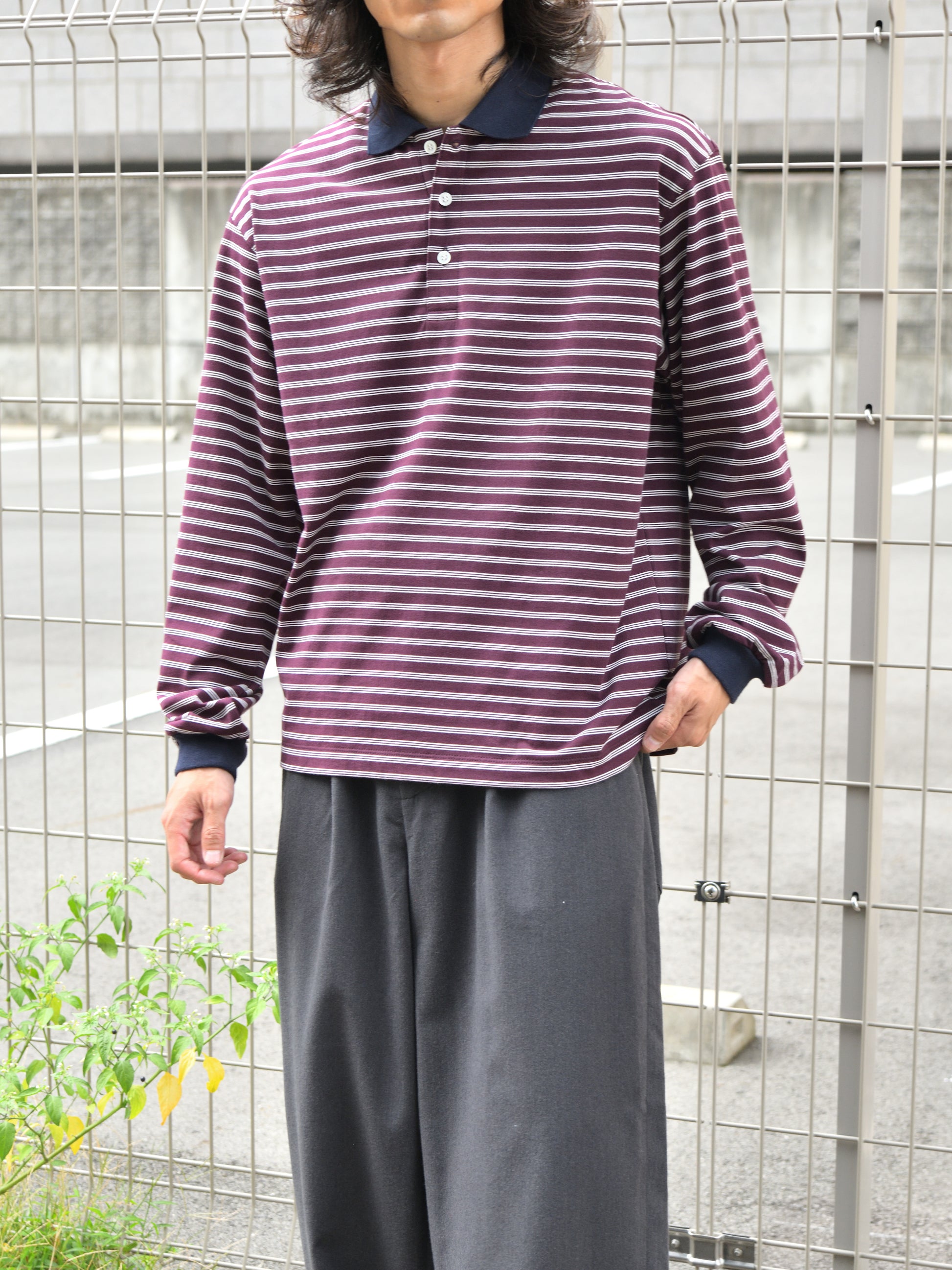 Ernie Palo アーニーパロ Border Polo L/S T-shirt EP12CT04 ポロシャツ バーガンディ BURGUNDY ベーシック ユニセックス 26AW 愛知県 名古屋 丸の内 セレクトショップ THIRD PLACE サードプレイス