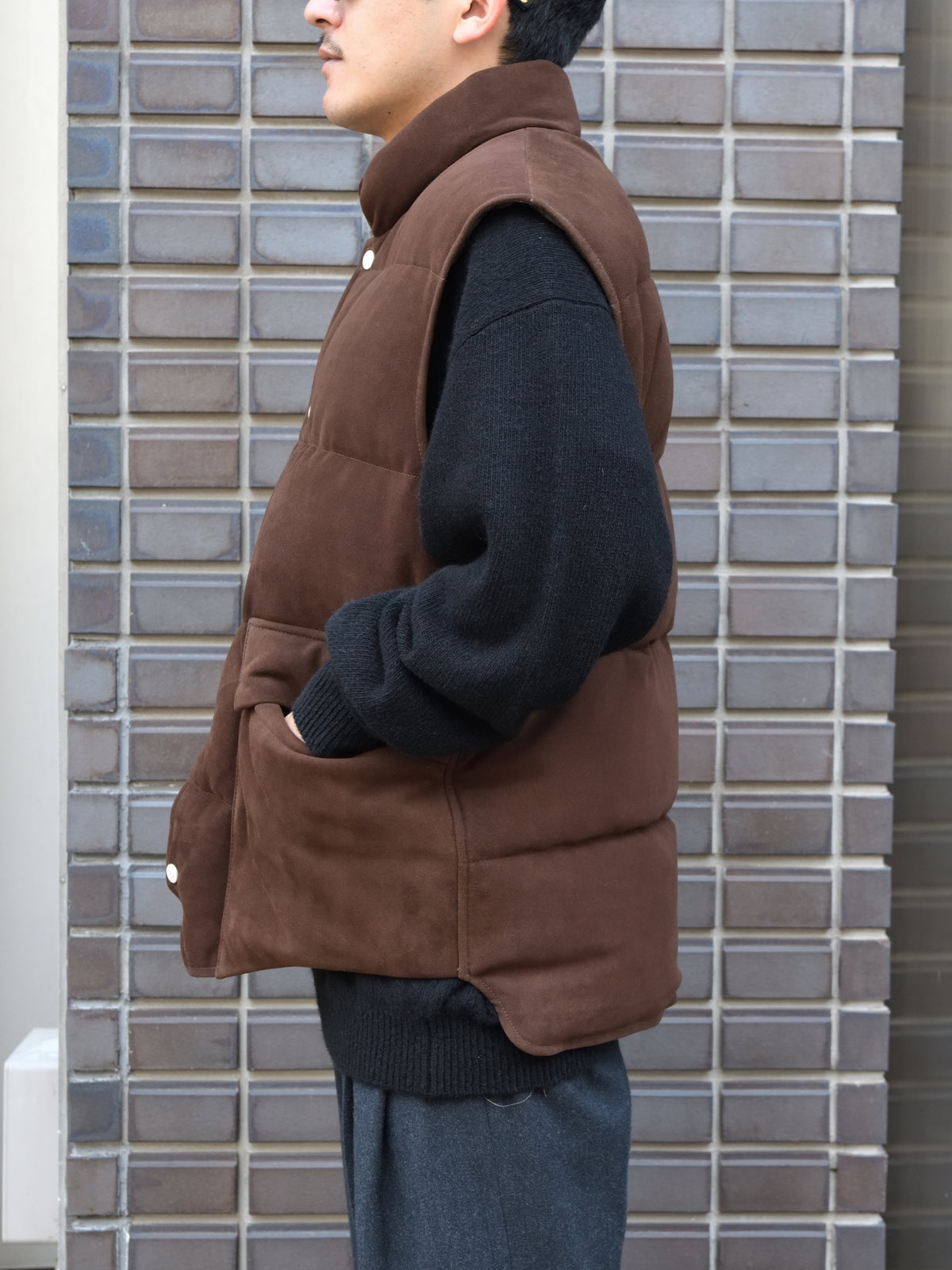 HERILL へリル Sheepleather Woodchoppers Vest 26-011-HL-8370-30 BROWN ブラウン シープレザー ダウン DOWN ベスト 26FW 日本取り扱い 名古屋 丸の内 セレクトショップ THIRD PLACE サードプレイス