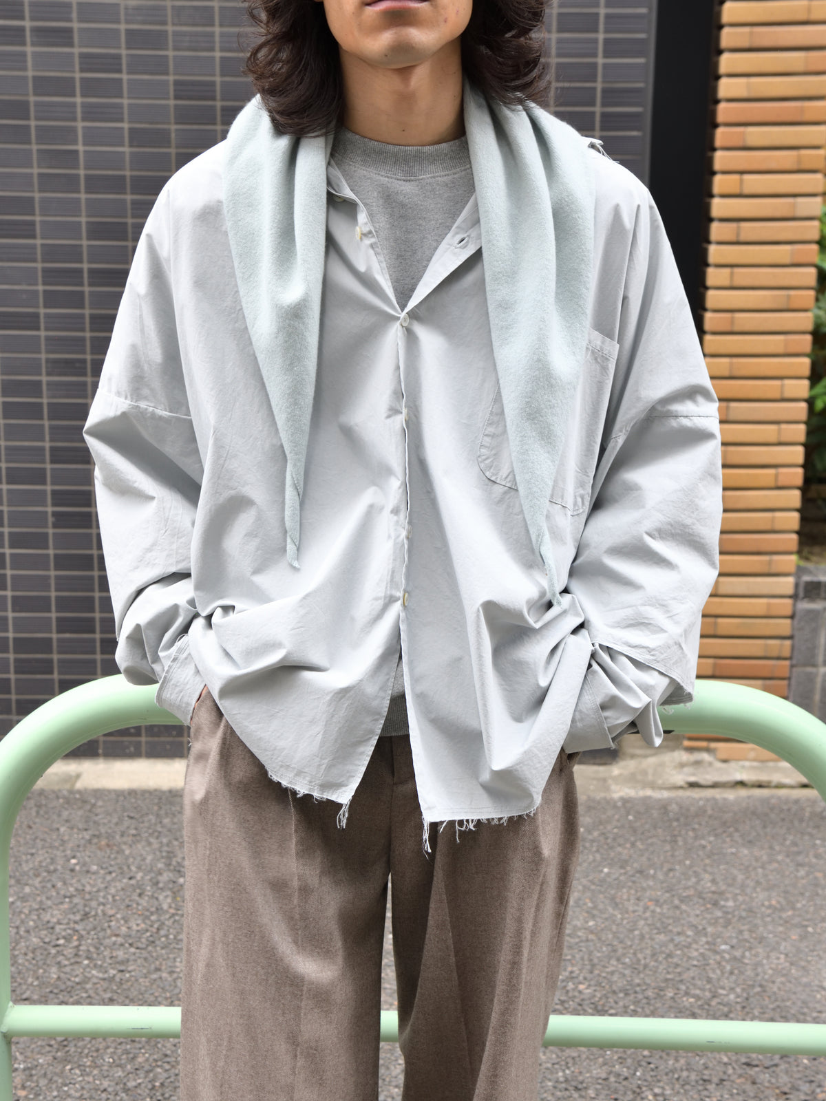CAMIEL FORTGENS カミエルフォートヘンス DOUBLE SLEEVE SHIRT LIGHT GREY グレー CF.22.04.04.02 シャツ 定番 コットン オランダ 26aw 春夏 日本取り扱い 名古屋 丸の内 セレクトショップ THIRD PLACE サードプレイス