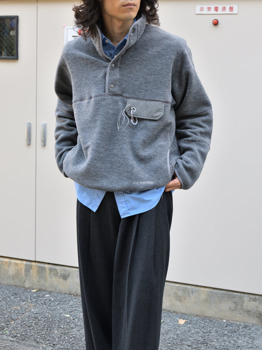 andwander アンドワンダー wool fleece pullover 574-6281053 GRAY グレー フリース ウール ポリエステル アウトドア 登山 キャンプ 26FW 日本取り扱い 名古屋 丸の内 セレクトショップ THIRD PLACE サードプレイス
