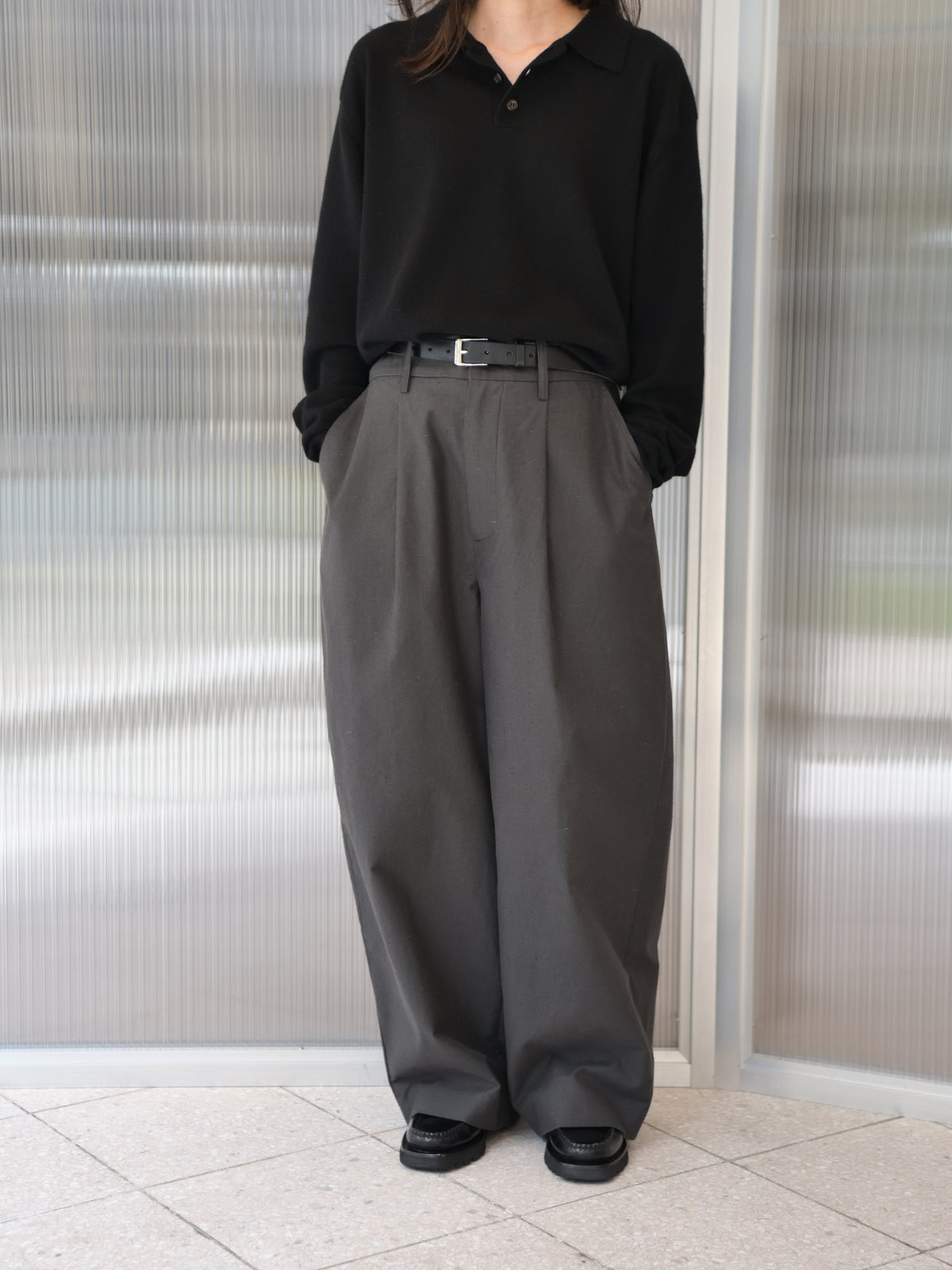 de dam foundation デダムファンデーション Nepped Cotton Trousers SUMI チャコール トラウザーズ セットアップ ベーシック オランダ ユニセックス 26AW 愛知県 名古屋 丸の内 セレクトショップ THIRD PLACE サードプレイス