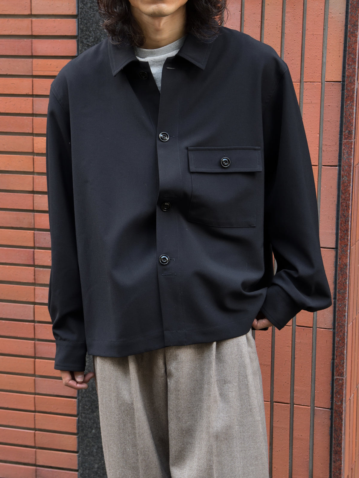 refomed リフォメッド Skip Box SHIRT "TW" NAVY ネイビー RESH-039 ポリエステル  ウール WOOL POLYESTER シャツ 26aw 春夏 日本取り扱い 名古屋 丸の内 セレクトショップ THIRD PLACE サードプレイス