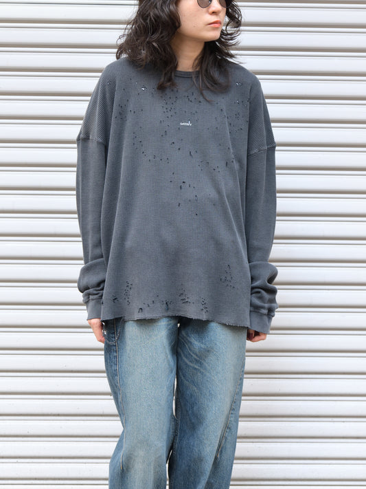 SATISFY サティスファイ MothTech Waffle Long Tee AGED BLACK 11113-00A01 ブラック ビンテージ加工 コットン COTTON フランス パリ paris 26FW 日本取り扱い 名古屋 丸の内 セレクトショップ THIRD PLACE サードプレイス