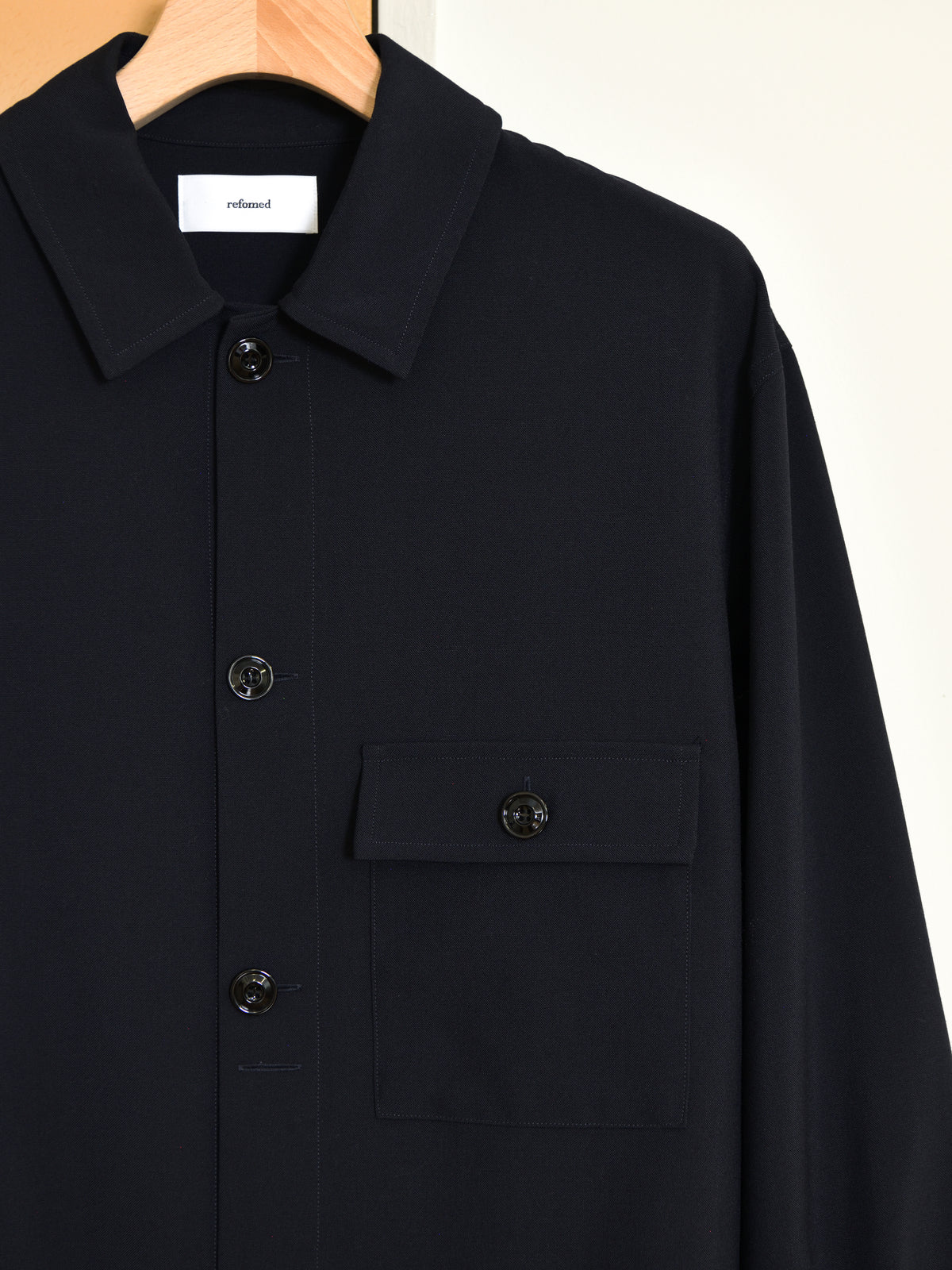 refomed リフォメッド Skip Box SHIRT "TW" NAVY ネイビー RESH-039 ポリエステル  ウール WOOL POLYESTER シャツ 26aw 春夏 日本取り扱い 名古屋 丸の内 セレクトショップ THIRD PLACE サードプレイス