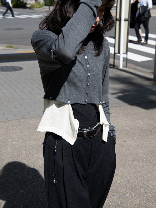 KAYLE "WOOL JERSEY DETACHABLE CARDIGAN (GRAY × IVORY)"