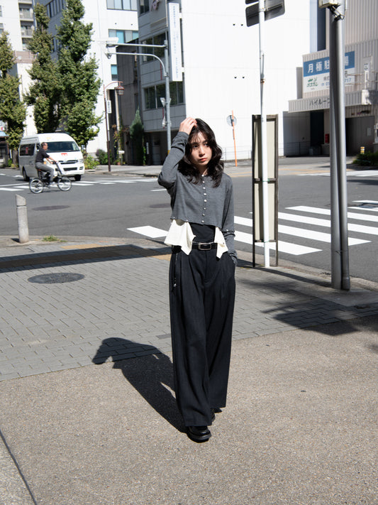 KAYLE "WOOL JERSEY DETACHABLE CARDIGAN(GRAY × IVORY)"