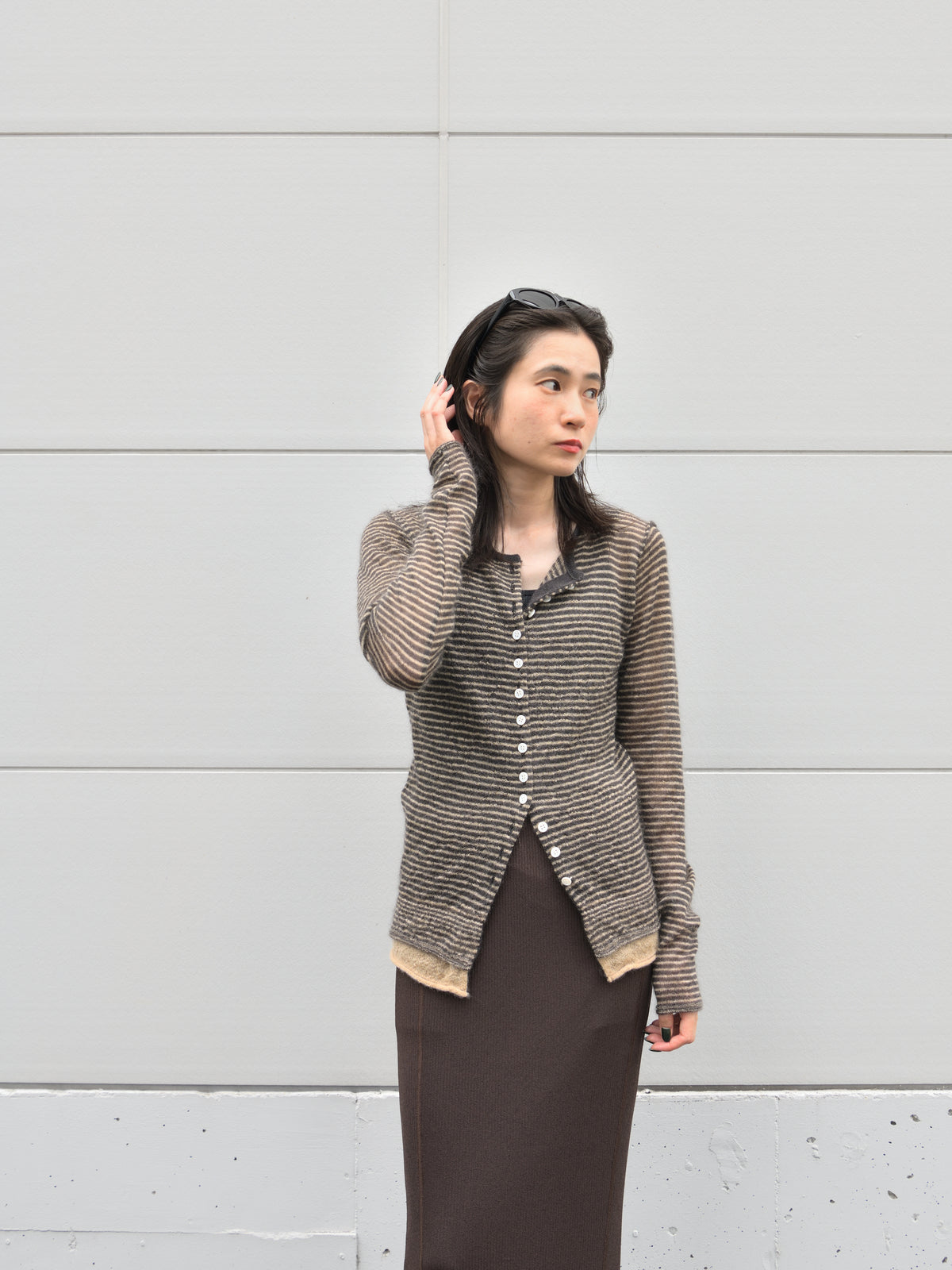 KAYLE SUPER KID MOHAIR CARDIGAN K-2110 BEIGE ベージュ CHARCOAL チャコール モヘヤ ナイロン レディース 26FW 日本取り扱い 名古屋 丸の内 セレクトショップ THIRD PLACE サードプレイス