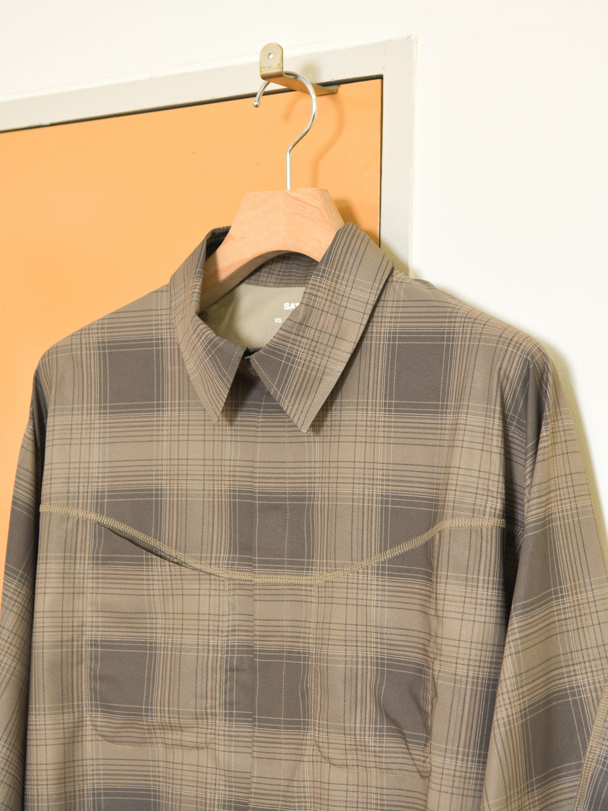 SATISFY サティスファイ Peace Shell River Shirt GREEN CHECK 11143-91F02 ポリエステル シャツ スナップボタン ランニング レギュラーカラー アウトドア 26FW 日本取り扱い 名古屋 丸の内 セレクトショップ THIRD PLACE サードプレイス