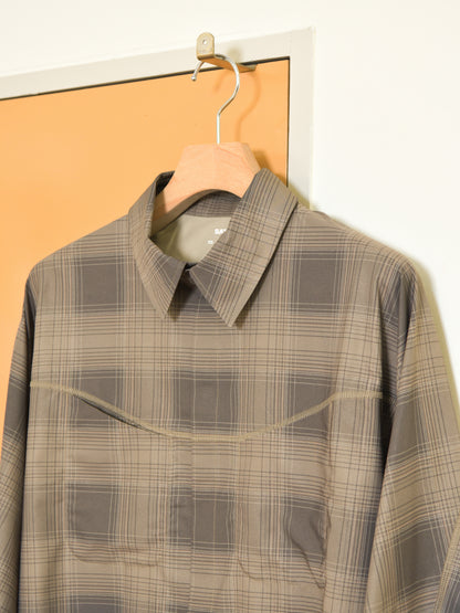SATISFY サティスファイ Peace Shell River Shirt GREEN CHECK 11143-91F02 ポリエステル シャツ スナップボタン ランニング レギュラーカラー アウトドア 26FW 日本取り扱い 名古屋 丸の内 セレクトショップ THIRD PLACE サードプレイス