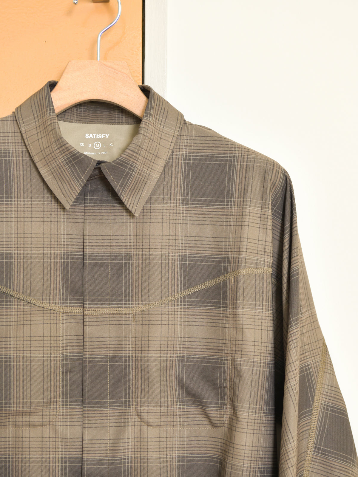 SATISFY サティスファイ Peace Shell River Shirt GREEN CHECK 11143-91F02 ポリエステル シャツ スナップボタン ランニング レギュラーカラー アウトドア 26FW 日本取り扱い 名古屋 丸の内 セレクトショップ THIRD PLACE サードプレイス