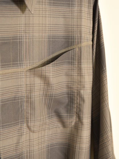 SATISFY サティスファイ Peace Shell River Shirt GREEN CHECK 11143-91F02 ポリエステル シャツ スナップボタン ランニング レギュラーカラー アウトドア 26FW 日本取り扱い 名古屋 丸の内 セレクトショップ THIRD PLACE サードプレイス