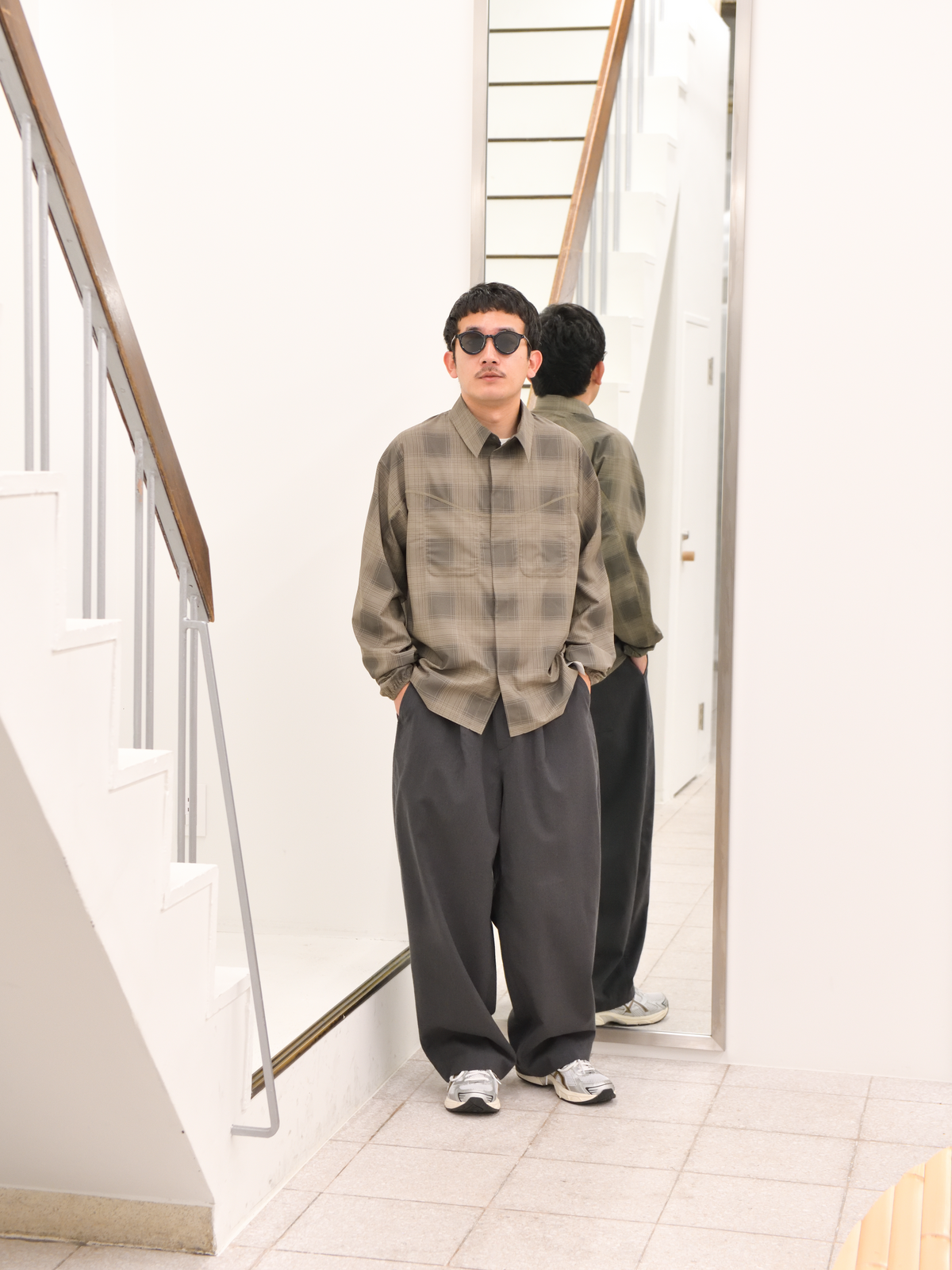 SATISFY サティスファイ Peace Shell River Shirt GREEN CHECK 11143-91F02 ポリエステル シャツ スナップボタン ランニング レギュラーカラー アウトドア 26FW 日本取り扱い 名古屋 丸の内 セレクトショップ THIRD PLACE サードプレイス