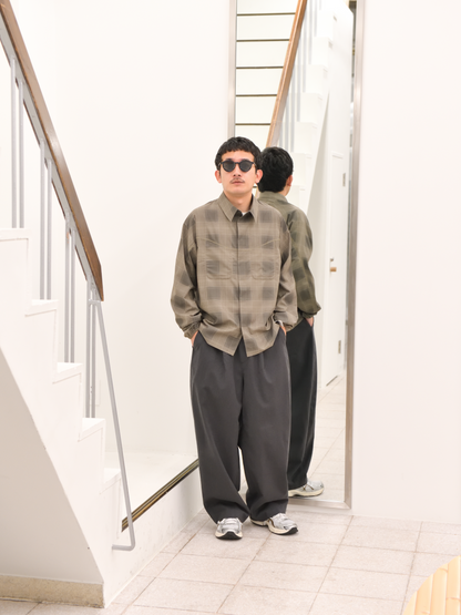 SATISFY サティスファイ Peace Shell River Shirt GREEN CHECK 11143-91F02 ポリエステル シャツ スナップボタン ランニング レギュラーカラー アウトドア 26FW 日本取り扱い 名古屋 丸の内 セレクトショップ THIRD PLACE サードプレイス