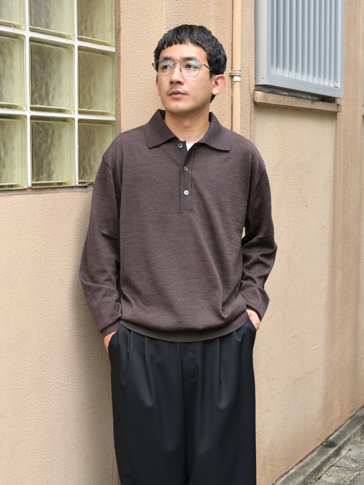 ANOTHER ASPECT アナザーアスペクト POLO SHIRT 2.0 BROWN MELANGE  ブラウン ポロシャツ ウール ベーシック デンマーク ユニセックス 26AW 愛知県 名古屋 丸の内 セレクトショップ THIRD PLACE サードプレイス
