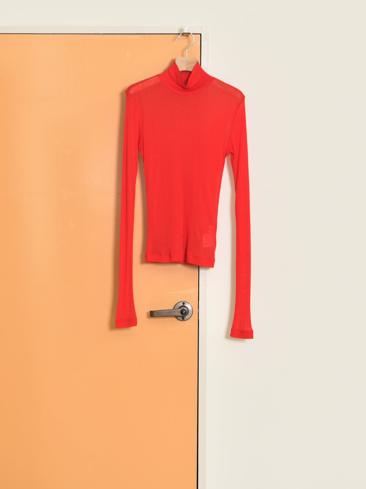 Ernie Palo アーニーパロ Sheer Rib Turtle Neck L/S T-shirt RED EP12FCT02 リブTシャツ リブニット 赤 レッド シアー タートル テンセル カシミア シルク 26AW 愛知県 名古屋 丸の内 セレクトショップ THIRD PLACE サードプレイス