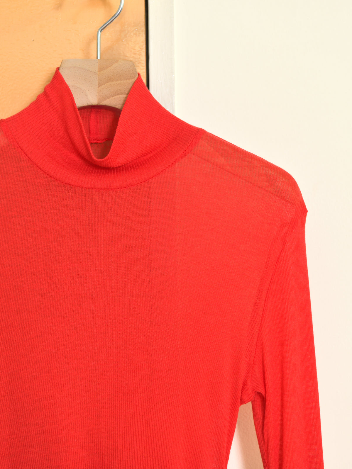 Ernie Palo アーニーパロ Sheer Rib Turtle Neck L/S T-shirt RED EP12FCT02 リブTシャツ リブニット 赤 レッド シアー タートル テンセル カシミア シルク 26AW 愛知県 名古屋 丸の内 セレクトショップ THIRD PLACE サードプレイス