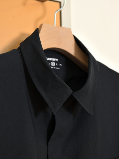 SATISFY サティスファイ Peace Shell River Shirt BLACK 黒 ポリエステル シャツ スナップボタン ランニング レギュラーカラー アウトドア 26FW 日本取り扱い 名古屋 丸の内 セレクトショップ THIRD PLACE サードプレイス