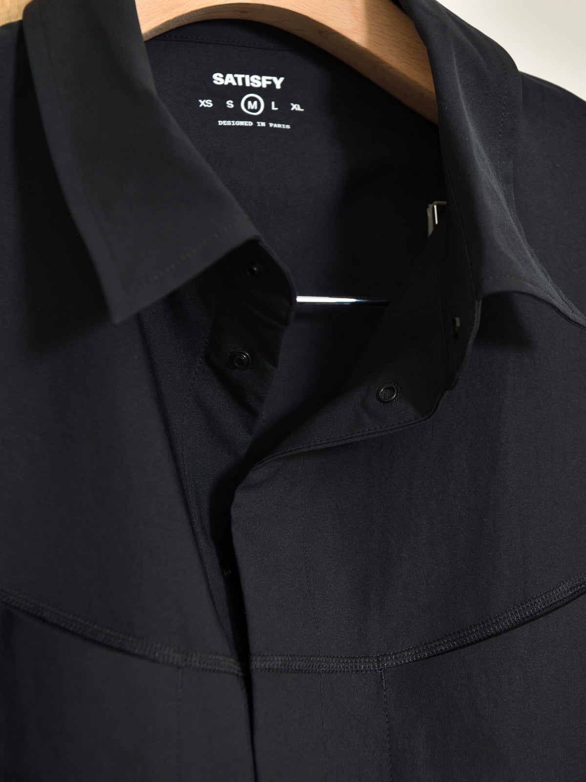 SATISFY サティスファイ Peace Shell River Shirt BLACK 黒 ポリエステル シャツ スナップボタン ランニング レギュラーカラー アウトドア 26FW 日本取り扱い 名古屋 丸の内 セレクトショップ THIRD PLACE サードプレイス