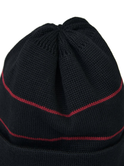 COMESANDGOES カムズアンドゴーズ  2 LINE MERINO WOOL KNIT BLACK WINE ブラック ウール ニットキャップ ニット帽 ビーニー ラインニット 26FW 日本取り扱い 名古屋 丸の内 セレクトショップ THIRD PLACE サードプレイス
