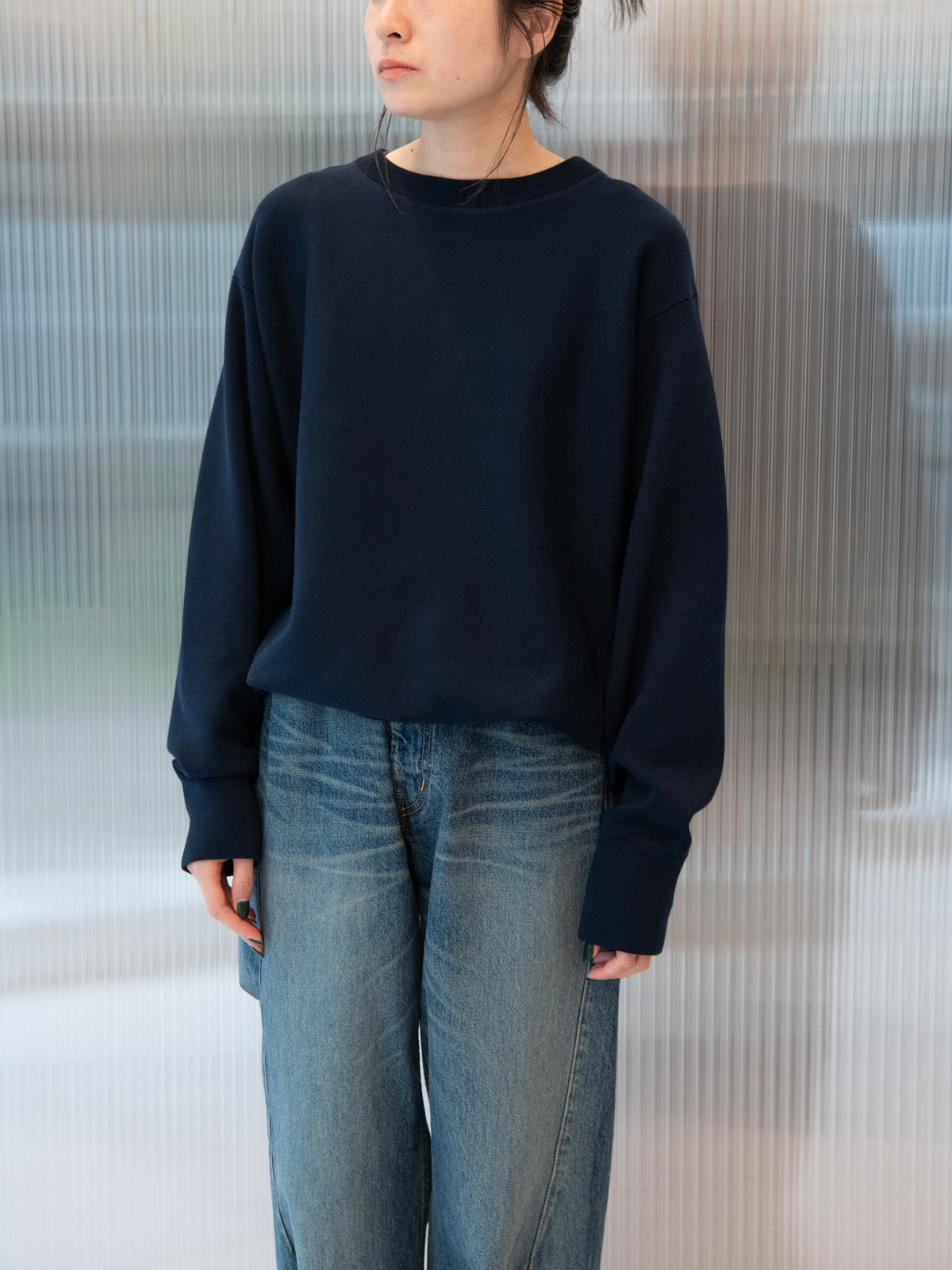 MEIAS メイアス SILK SMOOTH SWEAT PULLOVER NAVY ネイビー シルク ニットスウェット リバースウィーブ クルーネック 26FW 日本取り扱い 名古屋 丸の内 セレクトショップ THIRD PLACE サードプレイス